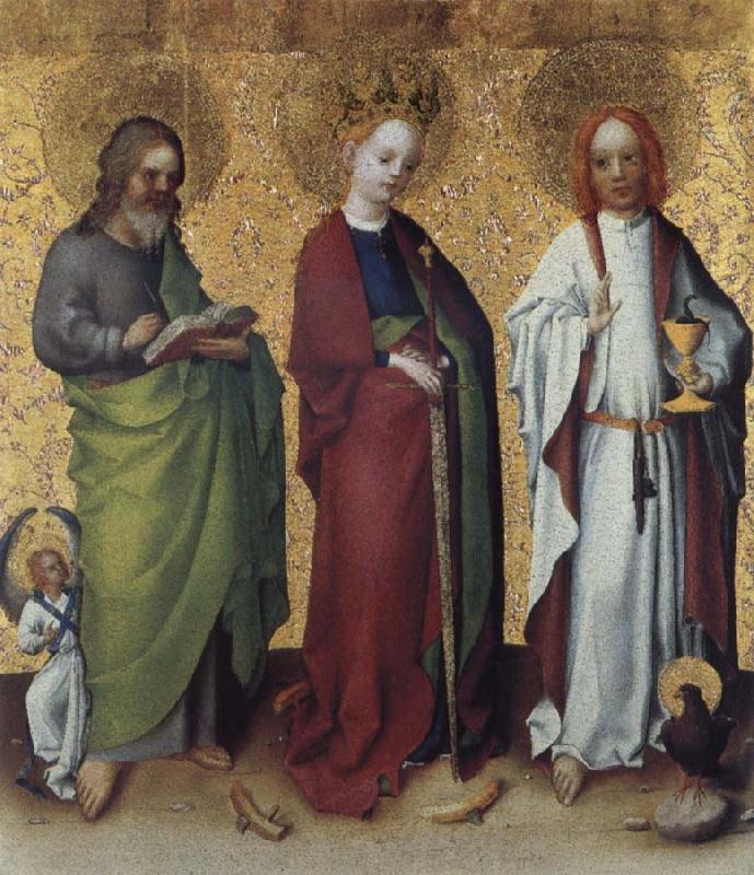 Stefan Lochner Saints Matthew,Catherine of Alexandria and John the Vangelist Sweden oil painting art